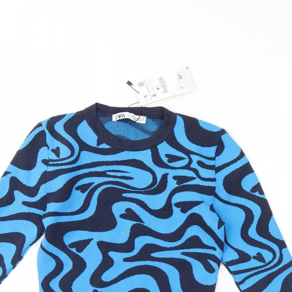 Zara Womens Blue Geometric  Pullover Jumper Size S