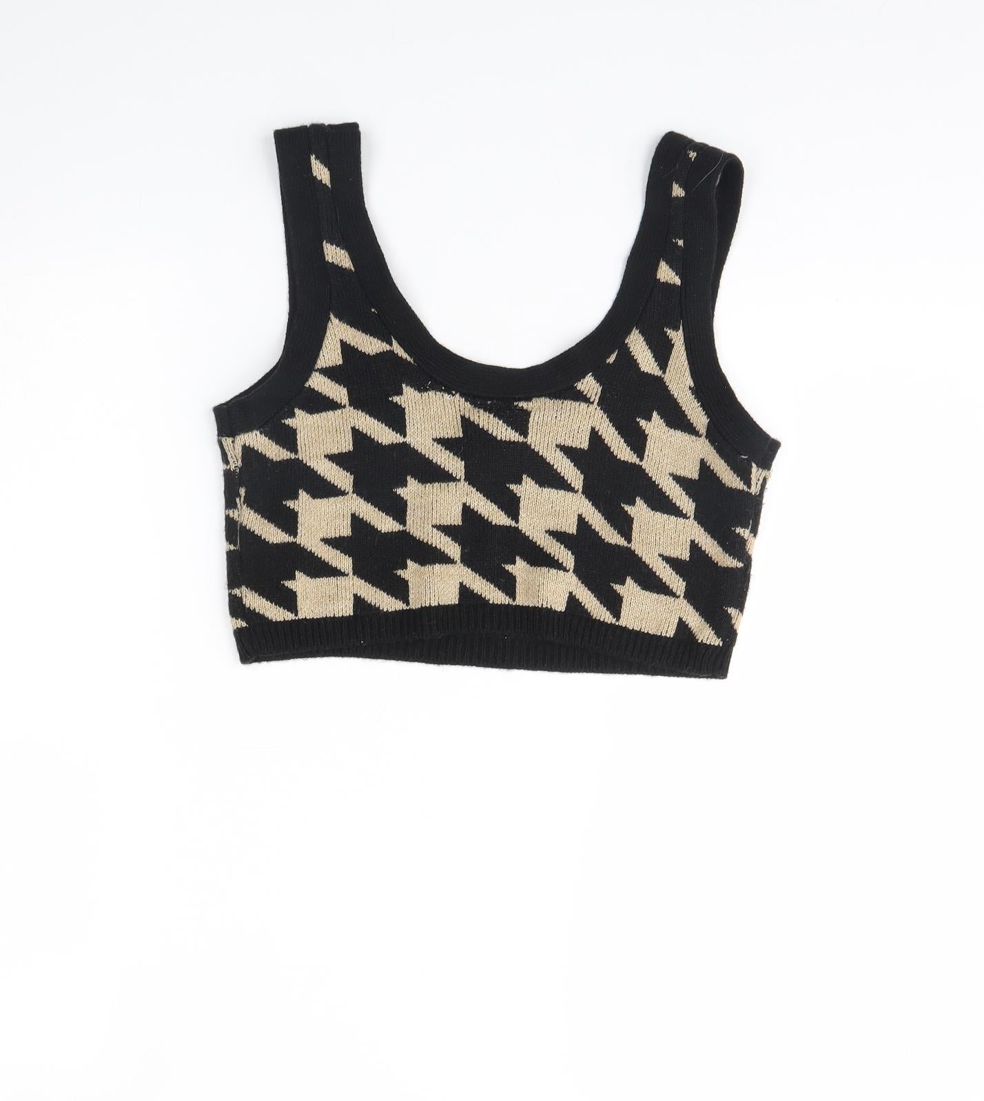 COLLUSION Womens Black Herringbone  Cropped Tank Size 10