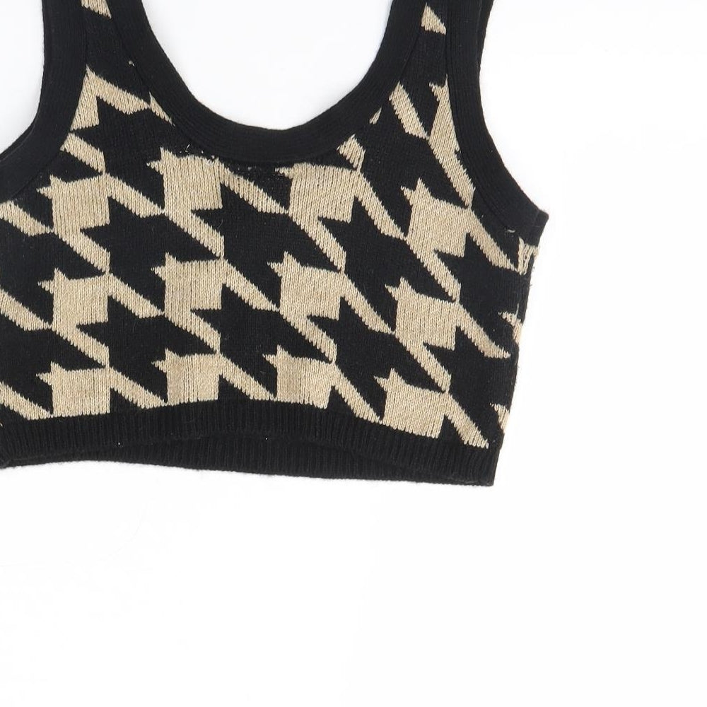 COLLUSION Womens Black Herringbone  Cropped Tank Size 10