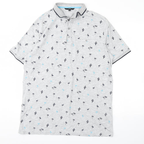 George Mens Grey Striped   Polo Size XL