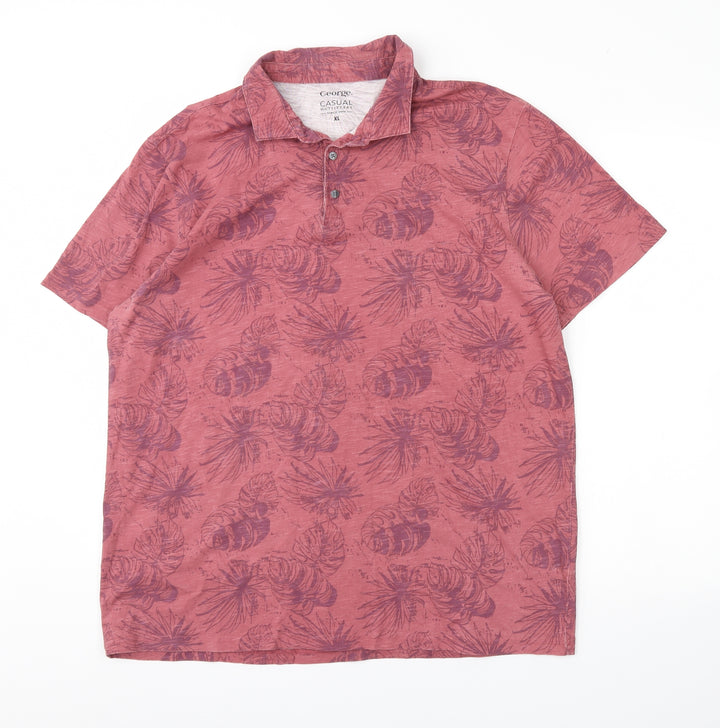 George Girls Red Floral Basic Polo Size XL