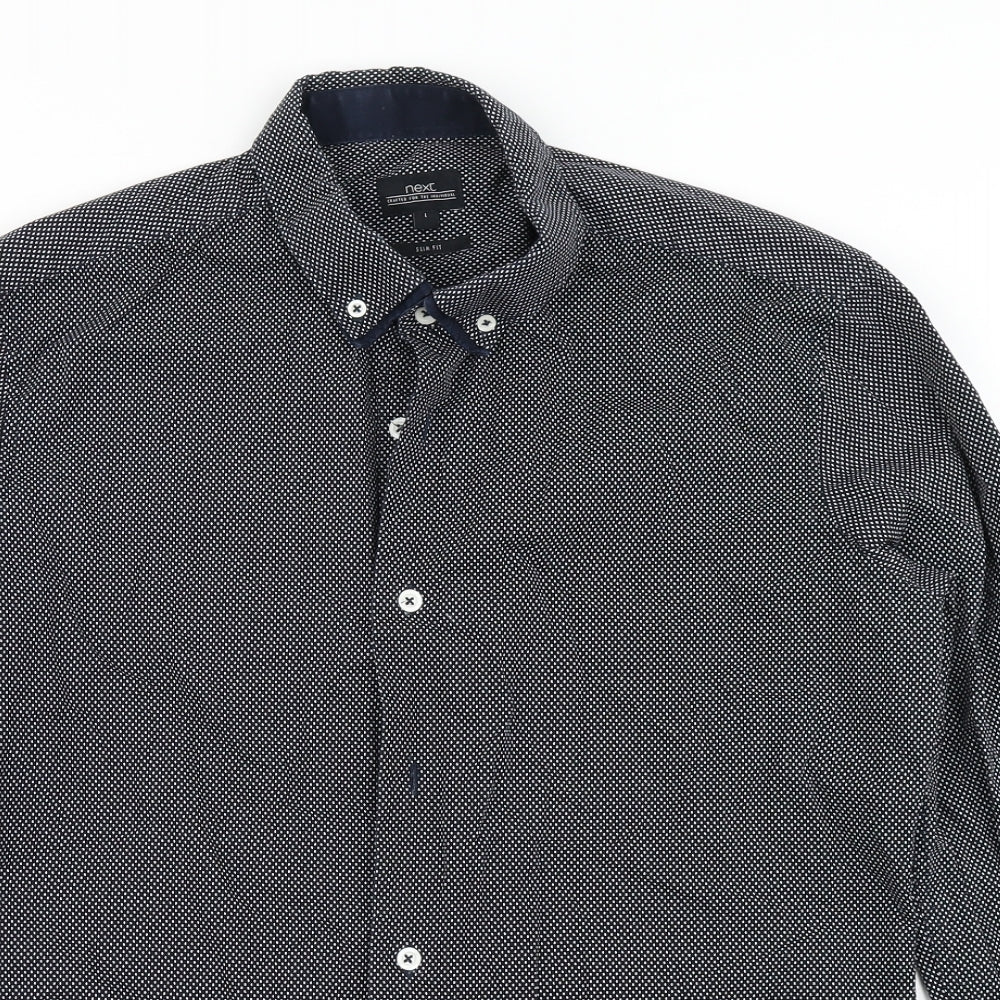 NEXT Mens Black Polka Dot   Button-Up Size L