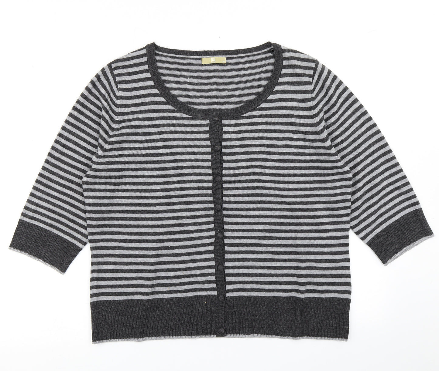 TU Womens Grey Striped Knit Cardigan Jumper Size 18