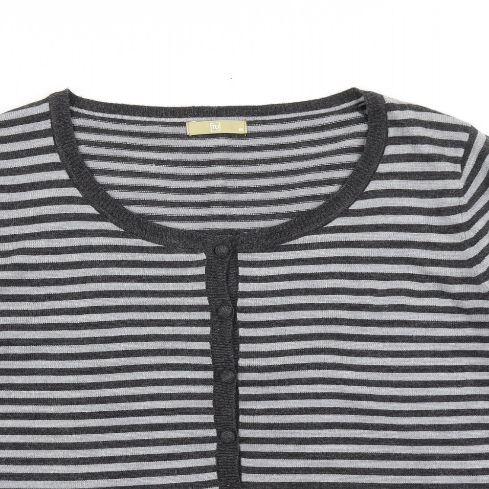TU Womens Grey Striped Knit Cardigan Jumper Size 18