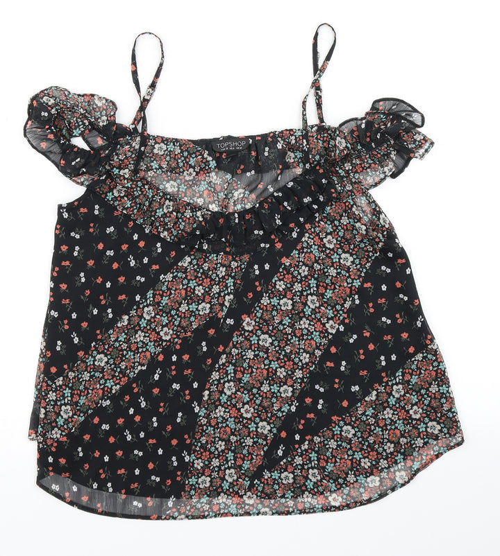 Topshop Womens Black Floral Basic Blouse Size 10