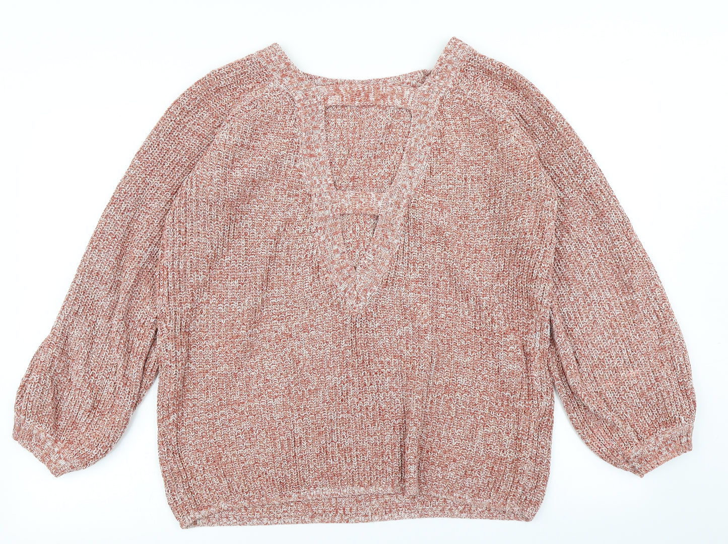 V Womens Pink  Knit Pullover Jumper Size 14  - Deep V Back