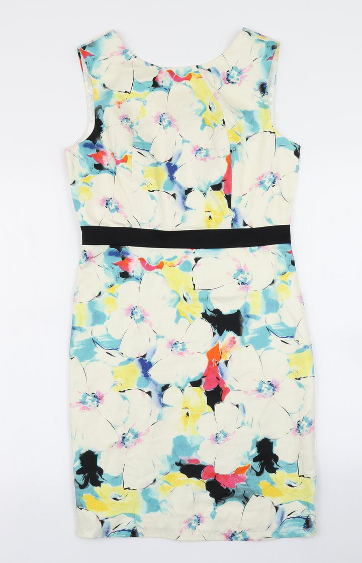 Marc Angelo Womens White Floral Pencil Dress Size 12