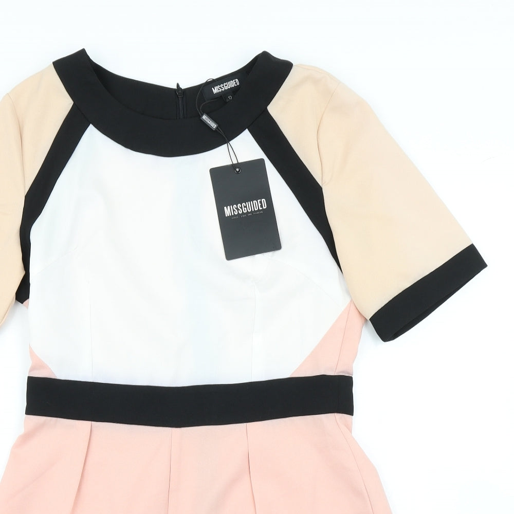 Missguided Womens Pink Colourblock  Playsuit One-Piece Size 12
