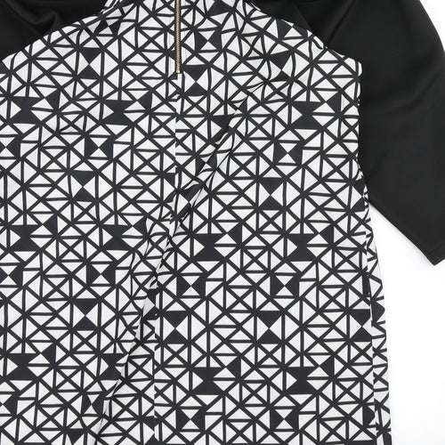 Boohoo Womens Black Geometric  A-Line  Size 12  - Balloon sleeve