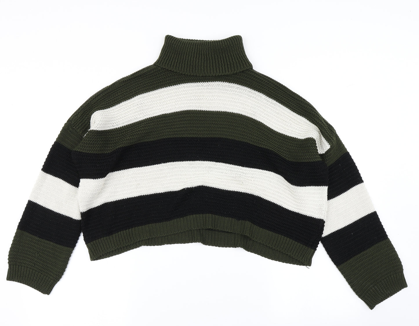 Quiz Womens Green Striped Knit Pullover Jumper Size L  - Cropped