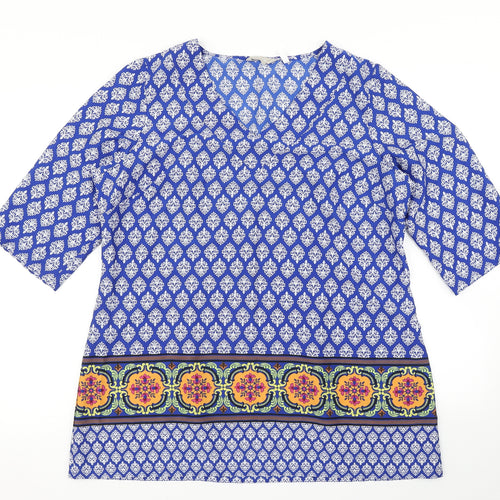 Anthology Womens Blue Paisley  Basic Blouse Size 16