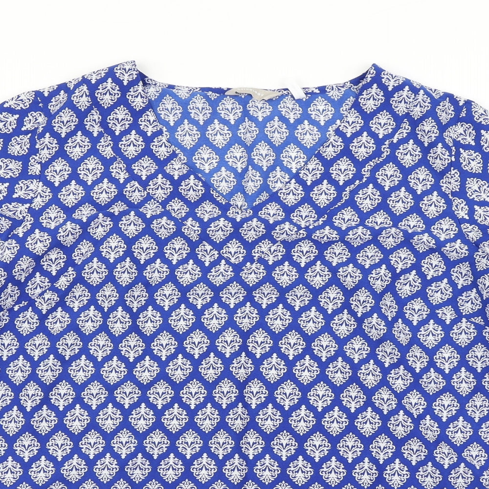 Anthology Womens Blue Paisley  Basic Blouse Size 16