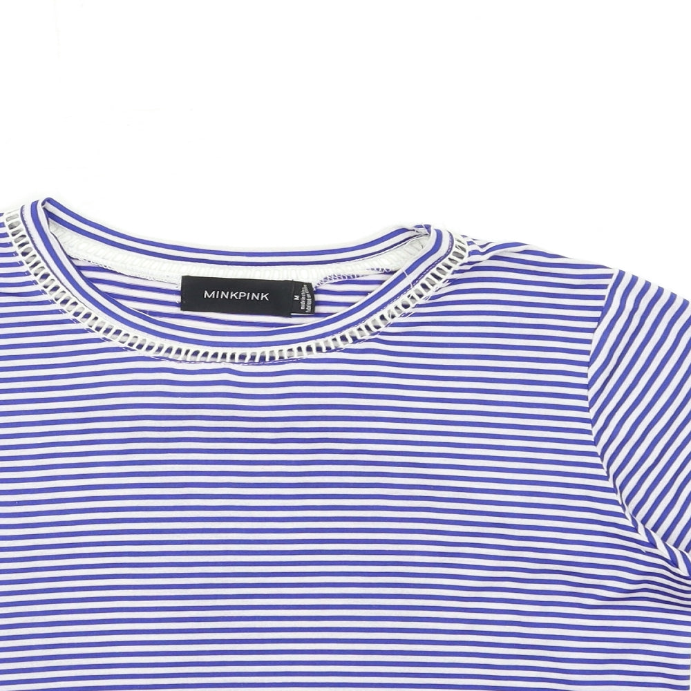 MINKPINK Womens Blue Striped  Basic T-Shirt Size M