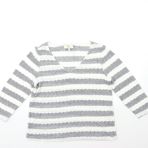 net Womens White Striped Knit Pullover Jumper Size 14