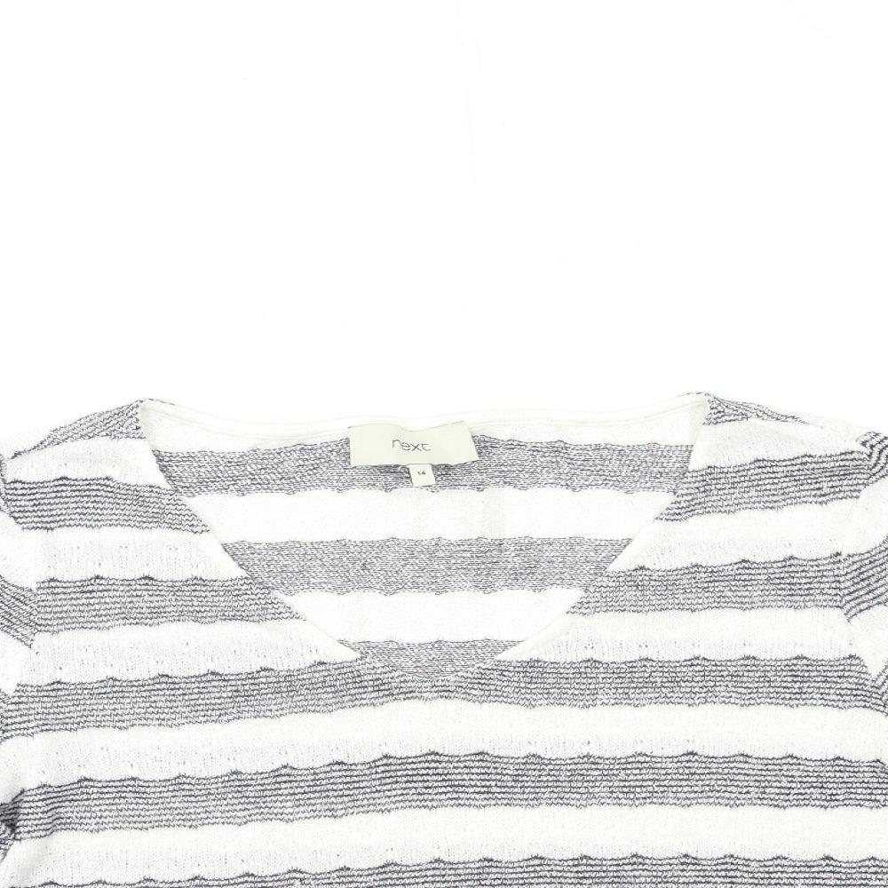 net Womens White Striped Knit Pullover Jumper Size 14