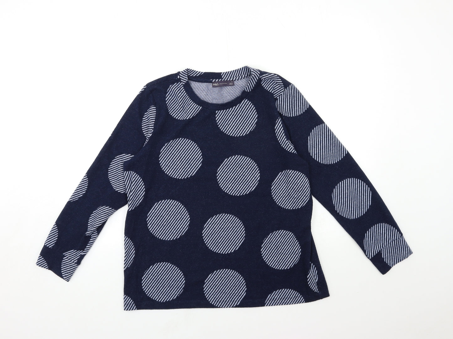 Marks and Spencer Womens Blue Polka Dot Knit Pullover Jumper Size 14