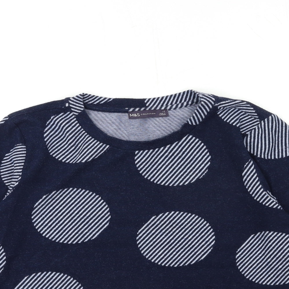 Marks and Spencer Womens Blue Polka Dot Knit Pullover Jumper Size 14