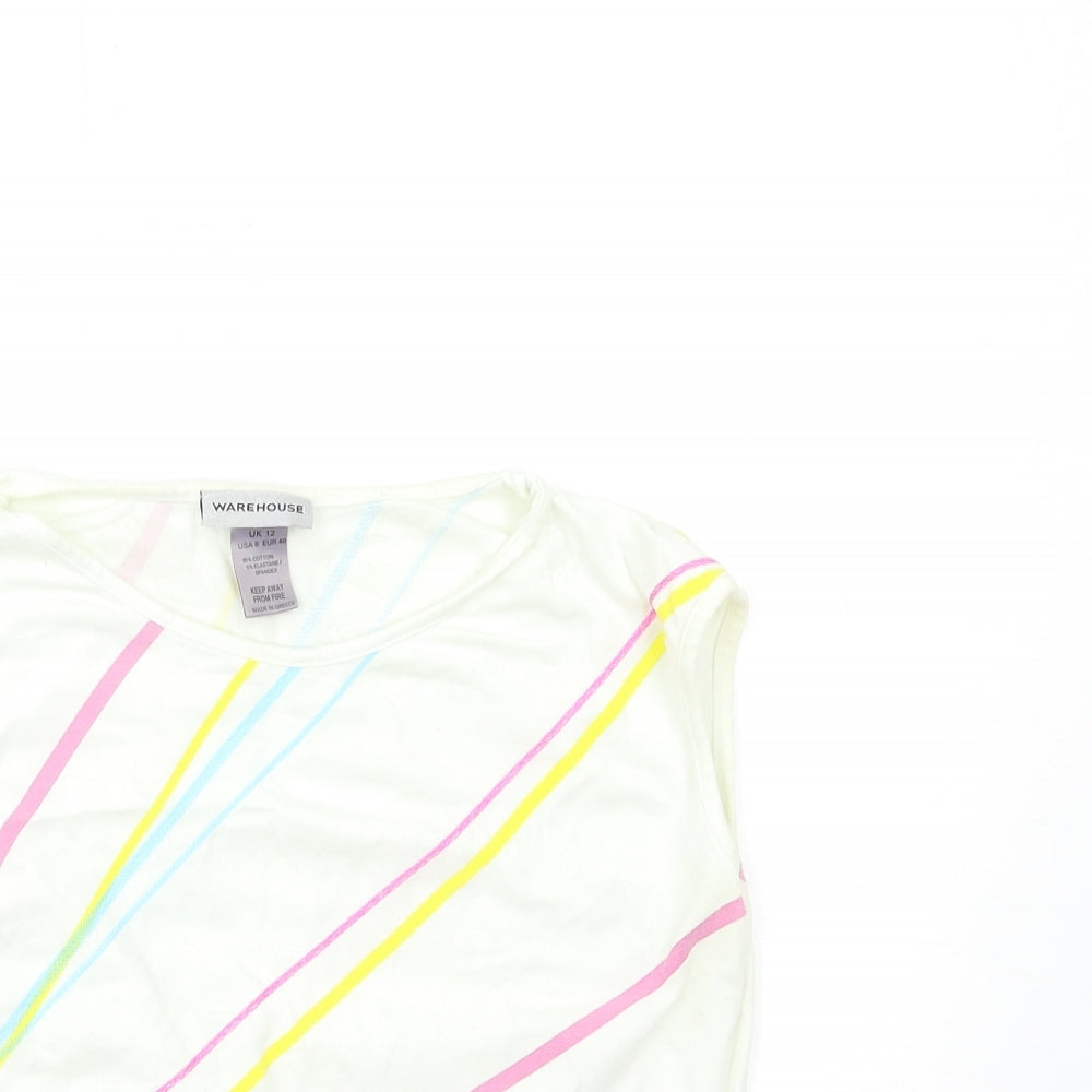 Warehouse Womens White Striped  Basic T-Shirt Size 12