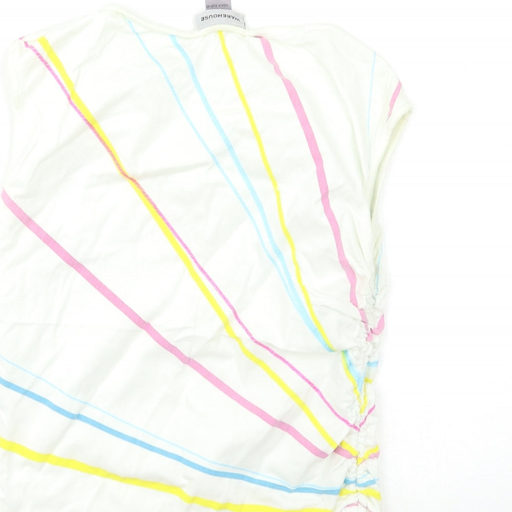 Warehouse Womens White Striped  Basic T-Shirt Size 12