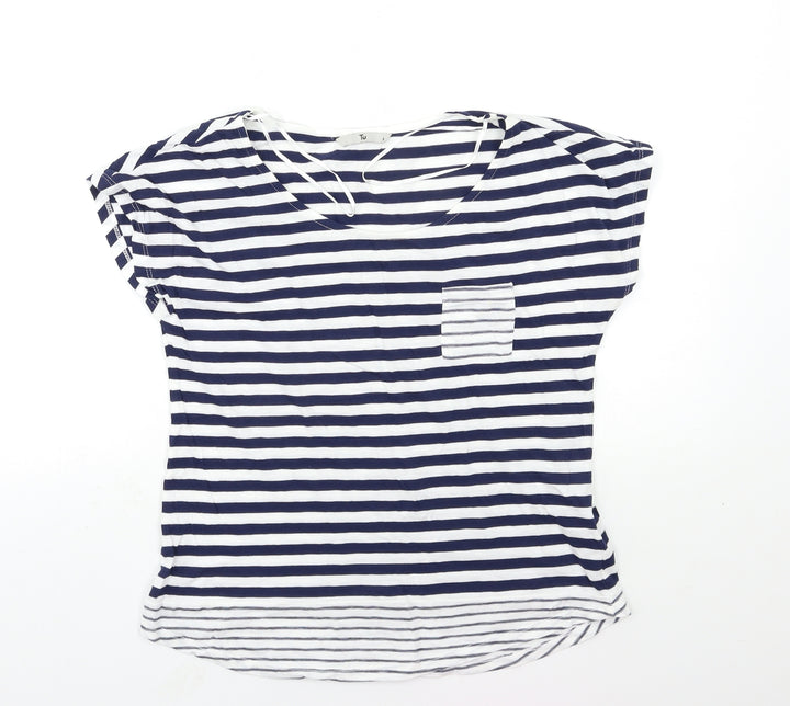 TU Womens White Striped  Basic T-Shirt Size 8