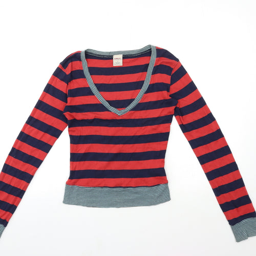 Only Womens Red Striped  Basic T-Shirt Size S