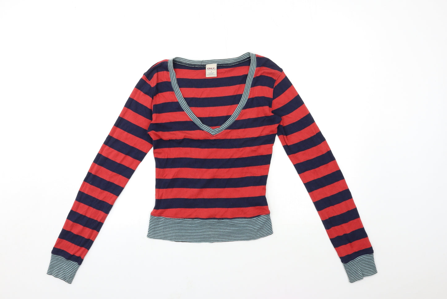 Only Womens Red Striped  Basic T-Shirt Size S