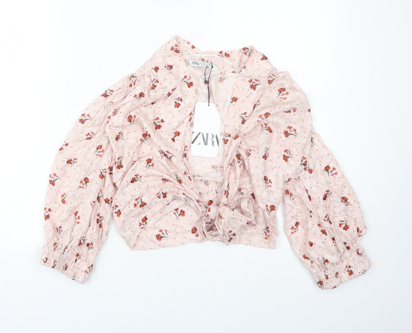 Zara Womens Pink Floral  Cropped Blouse Size XS