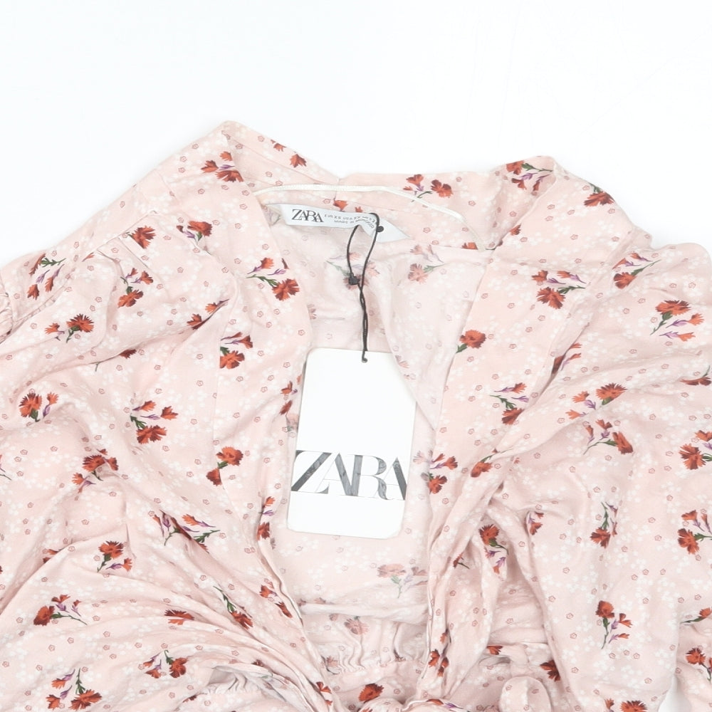Zara Womens Pink Floral  Cropped Blouse Size XS