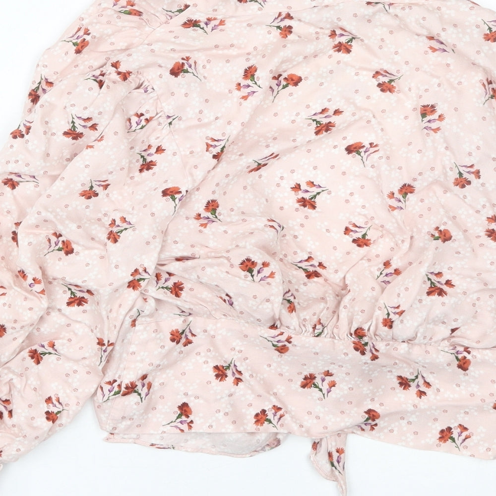 Zara Womens Pink Floral  Cropped Blouse Size XS