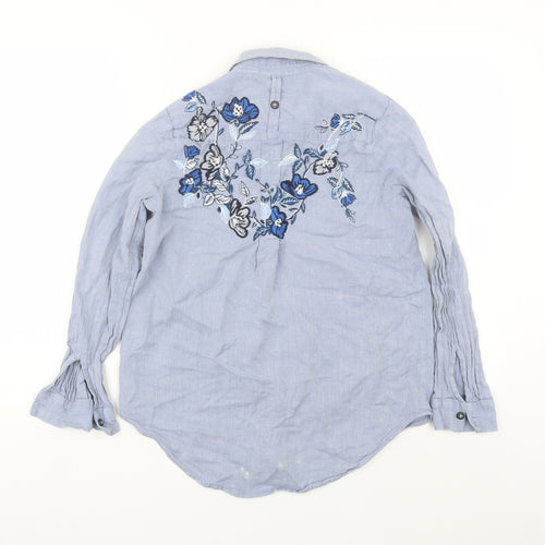 Topshop Womens Blue Floral  Basic Button-Up Size 10