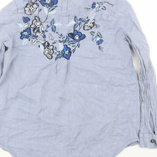 Topshop Womens Blue Floral  Basic Button-Up Size 10