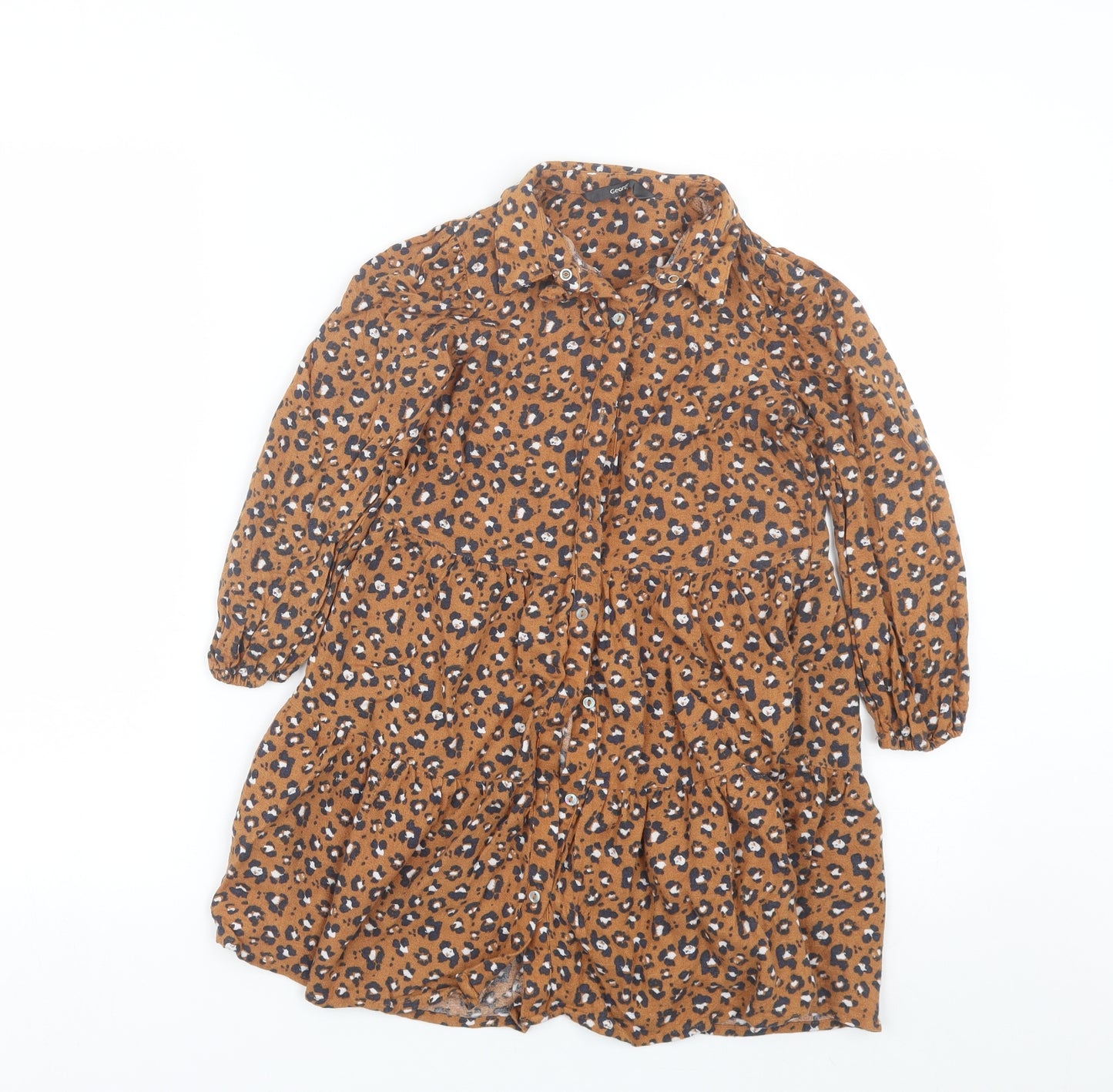 George Girls Brown Animal Print  Shirt Dress  Size 6-7 Years