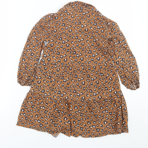 George Girls Brown Animal Print  Shirt Dress  Size 6-7 Years
