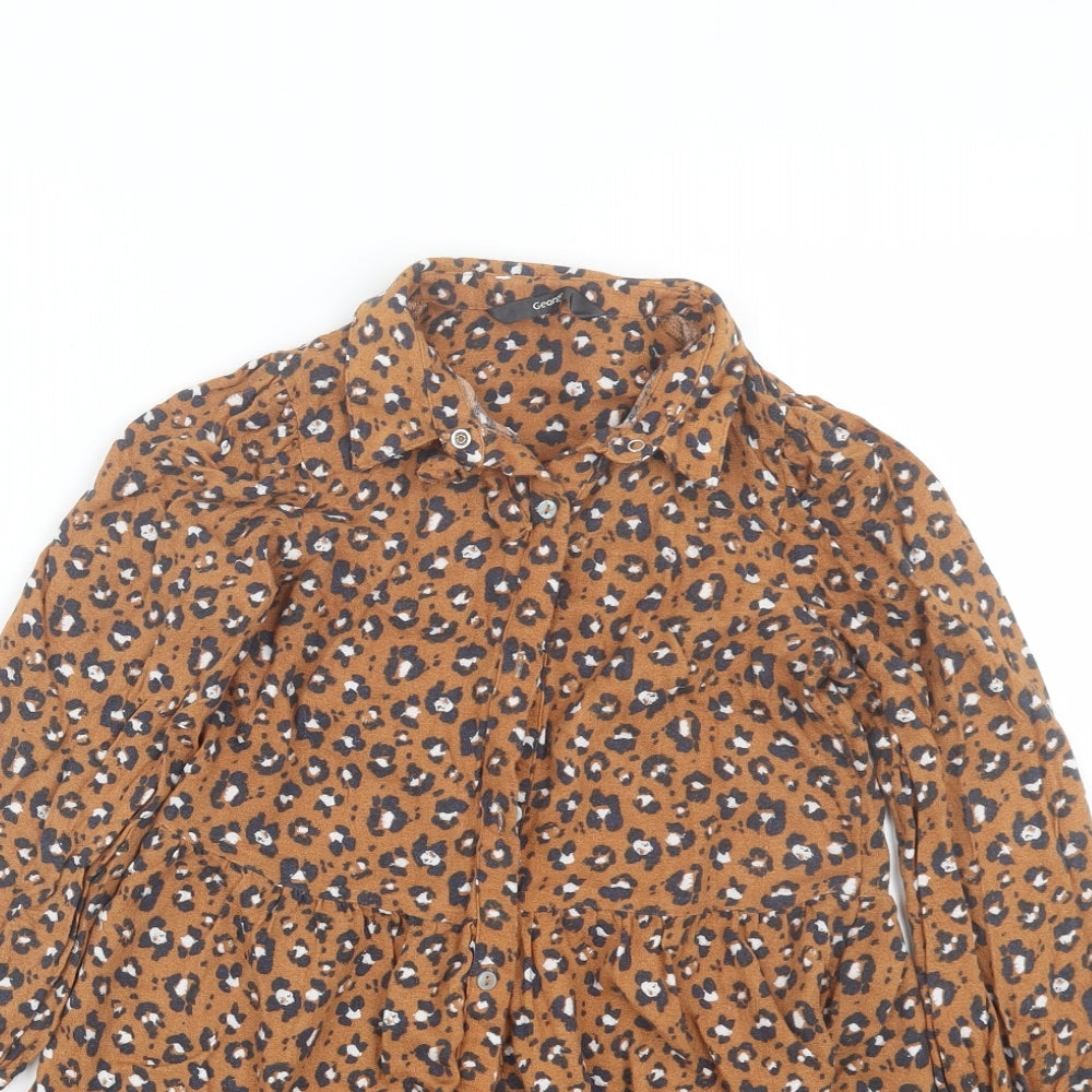 George Girls Brown Animal Print  Shirt Dress  Size 6-7 Years
