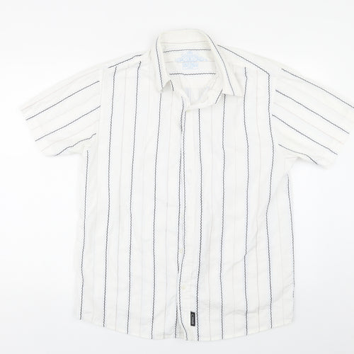 Defined Mens White Striped   Button-Up Size L
