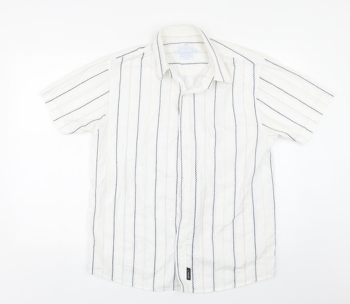 Defined Mens White Striped Button-Up Size L