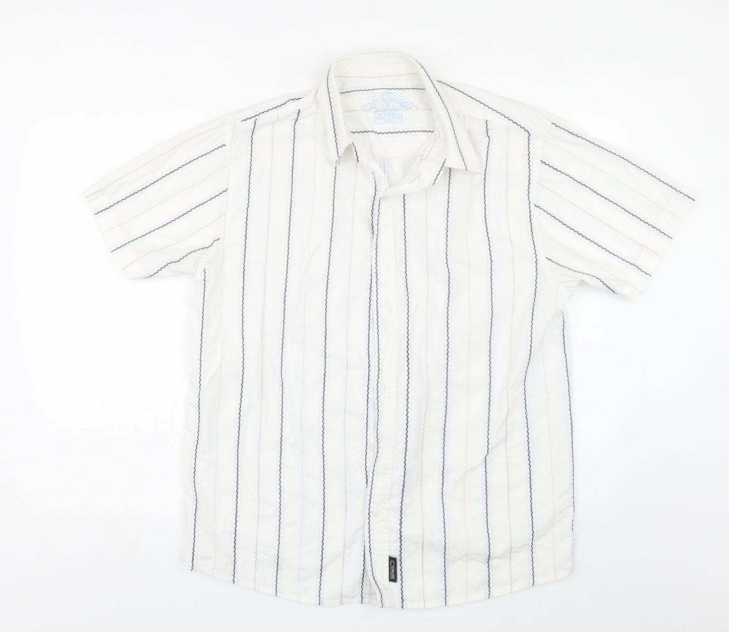 Defined Mens White Striped   Button-Up Size L