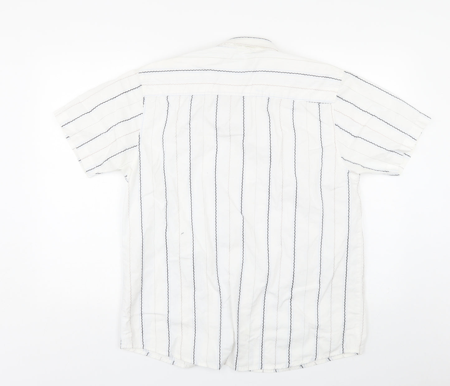 Defined Mens White Striped   Button-Up Size L