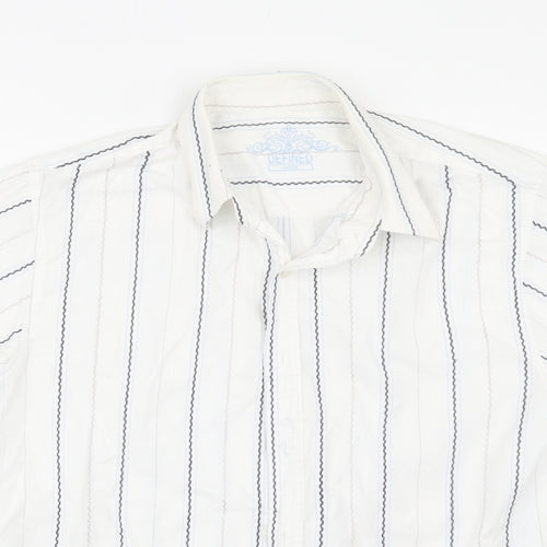 Defined Mens White Striped   Button-Up Size L