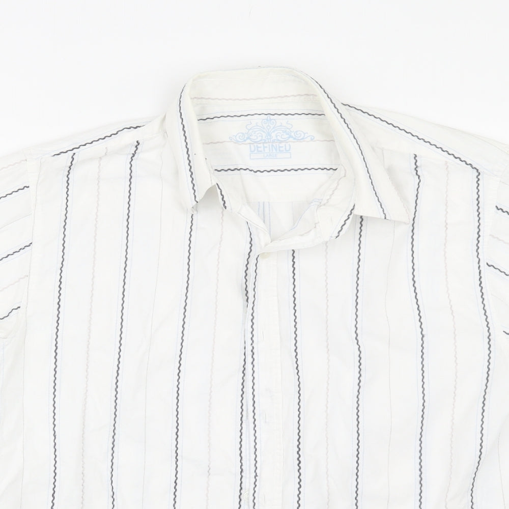 Defined Mens White Striped   Button-Up Size L