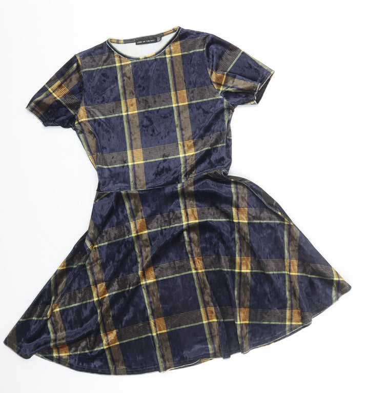 Look of the day Womens Multicoloured Plaid Velour T-Shirt Dress  Size 10