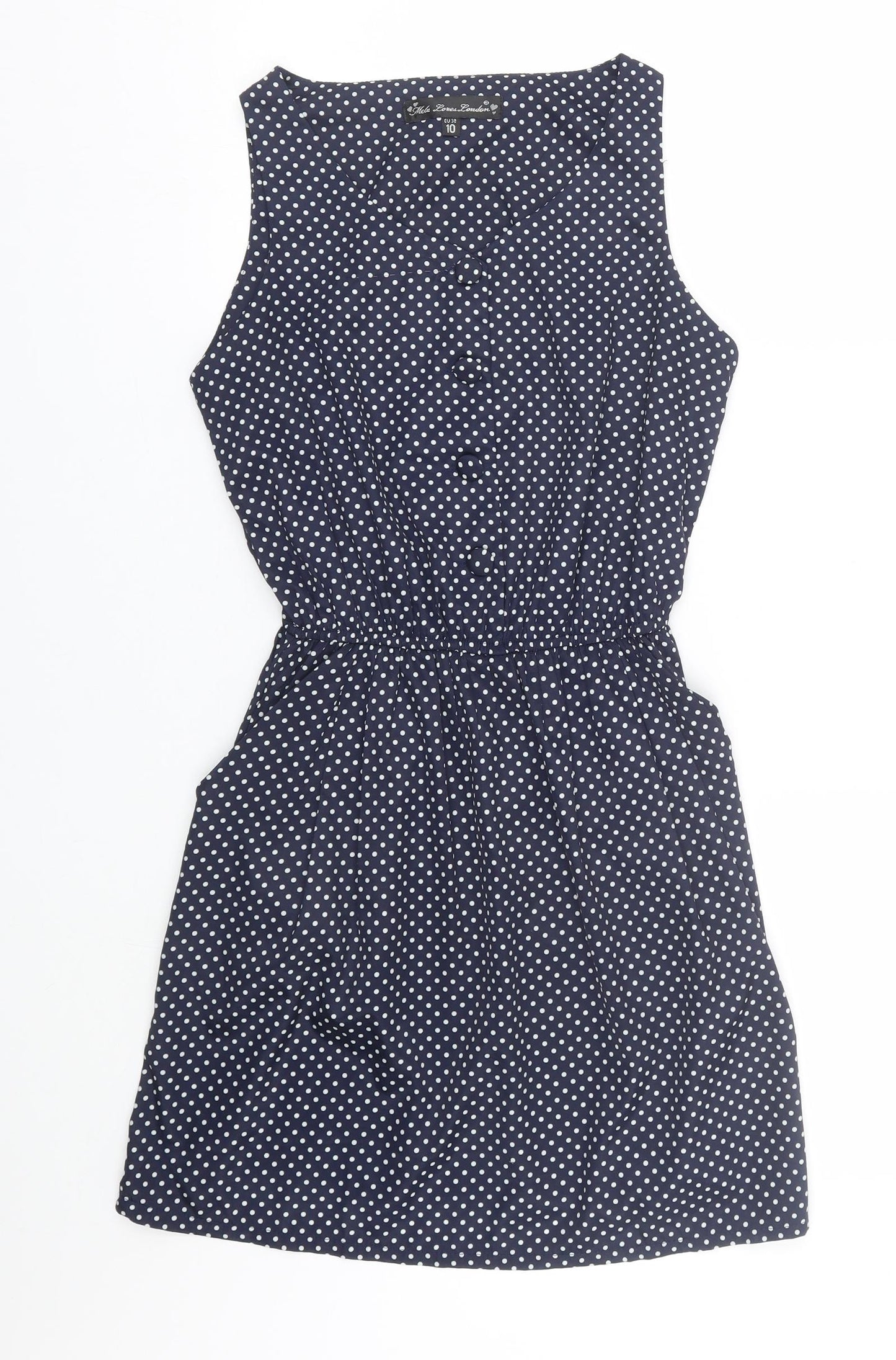 Kela loves london Womens Blue Polka Dot  Tank Dress  Size 10