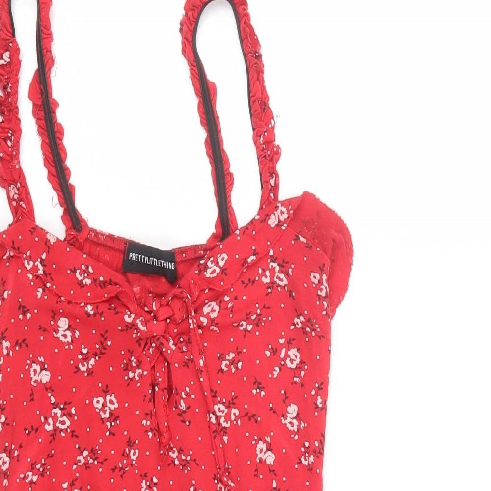 PRETTYLITTLETHING Womens Red Floral  Basic Tank Size 8