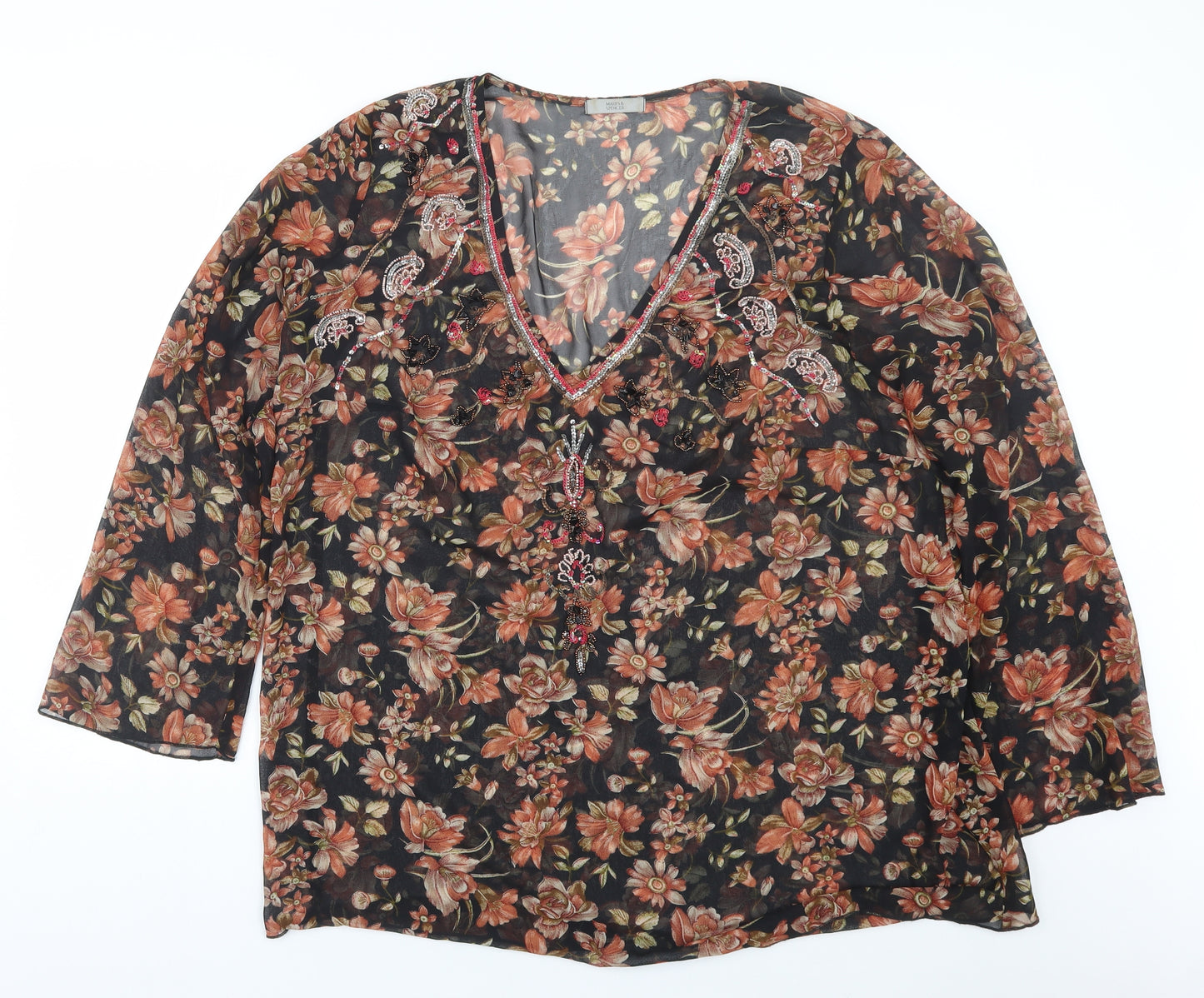 M&S Womens Black Floral  Basic Blouse Size 22