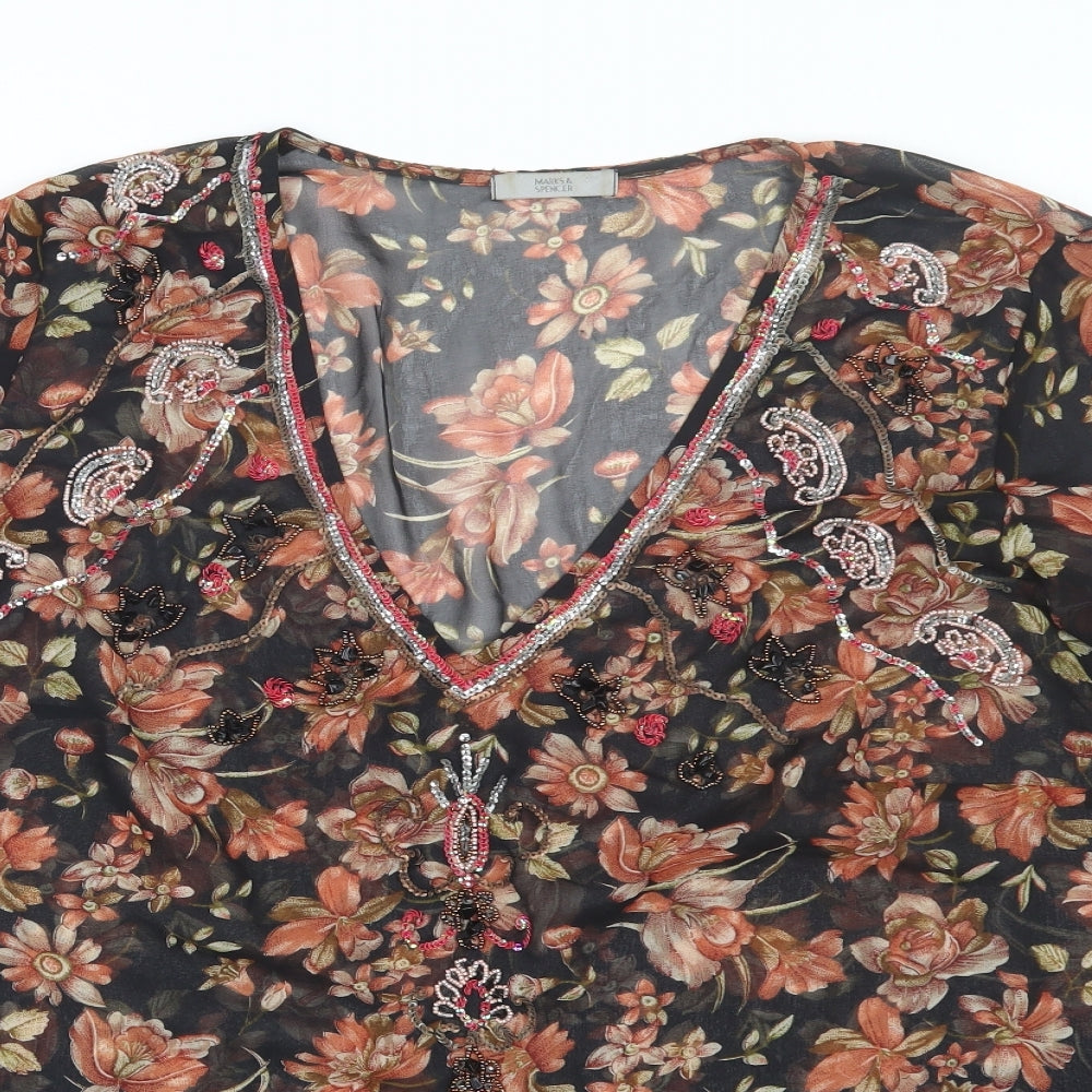 M&S Womens Black Floral  Basic Blouse Size 22