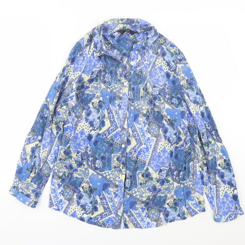 Isle Womens Blue Floral  Basic Button-Up Size 18