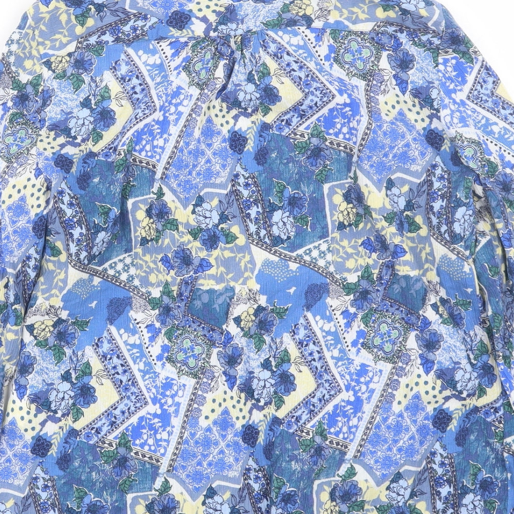 Isle Womens Blue Floral  Basic Button-Up Size 18