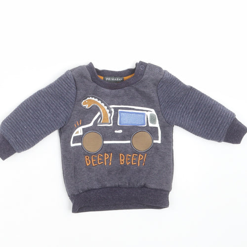 Primark Boys Blue   Pullover Jumper Size 3-6 Months  - dinosaur, car