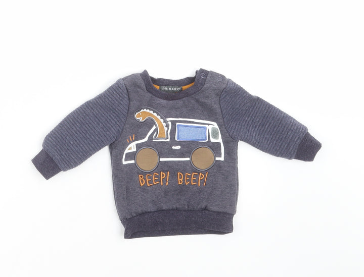 Primark Boys Blue Pullover Jumper Size 3-6 Months - dinosaur, car