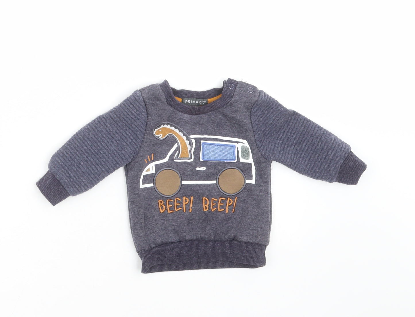 Primark Boys Blue   Pullover Jumper Size 3-6 Months  - dinosaur, car